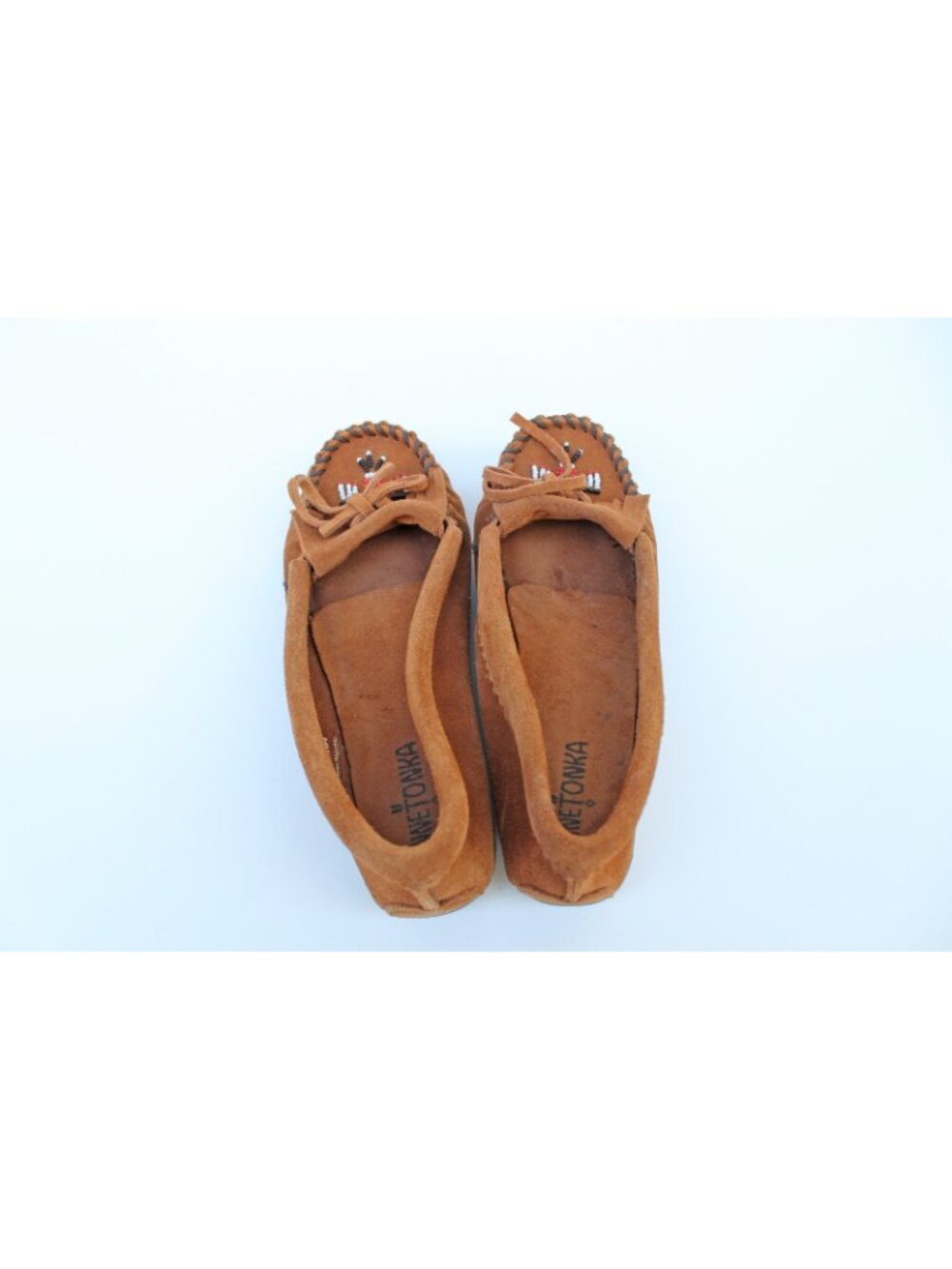 Minnetonka Women's Thunderbird Suede Leather Moccasins Beaded Fringe Tan Size 6 - Picture 6 of 15